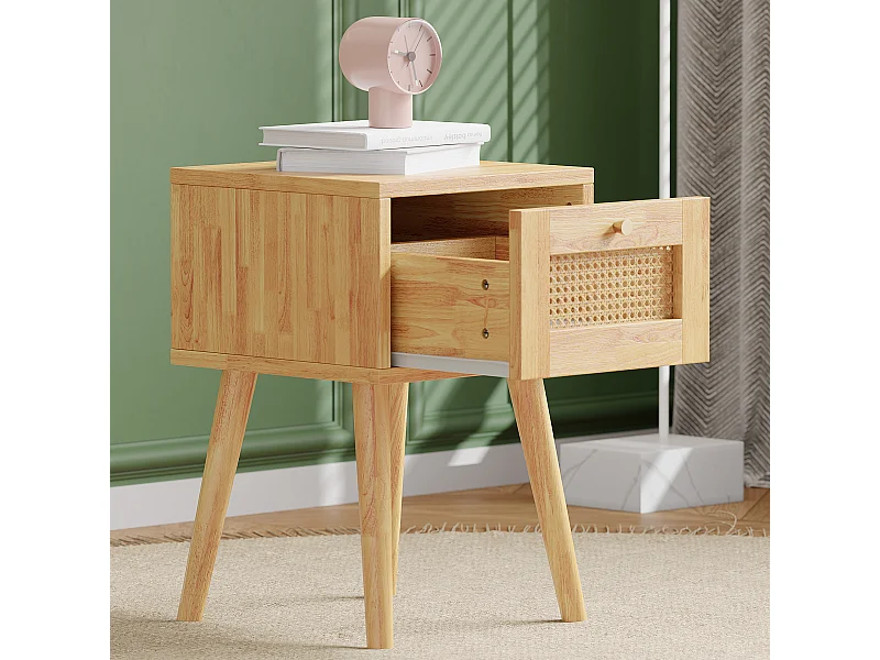 Table de chevet 38x38x58.5 cm avec un tiroir Panneaux de particules en Couleur naturelle pour Chambre et salon