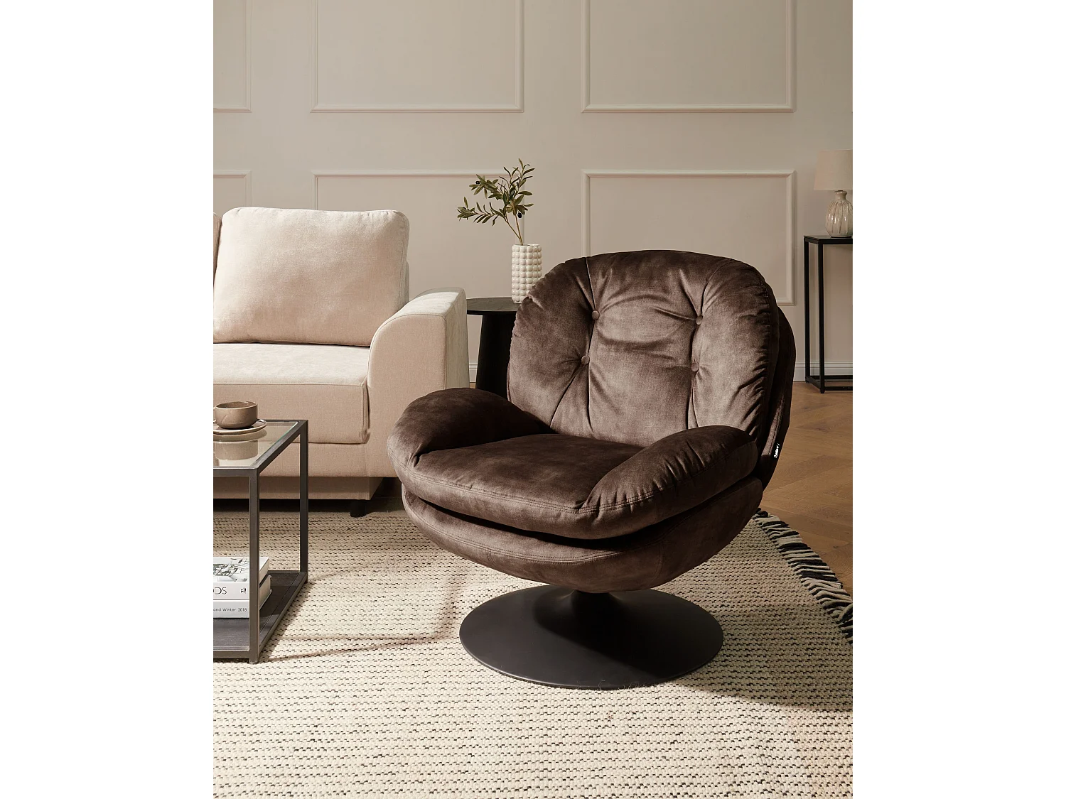 Fauteuil pivotant NOLVIK Velours Marron foncé