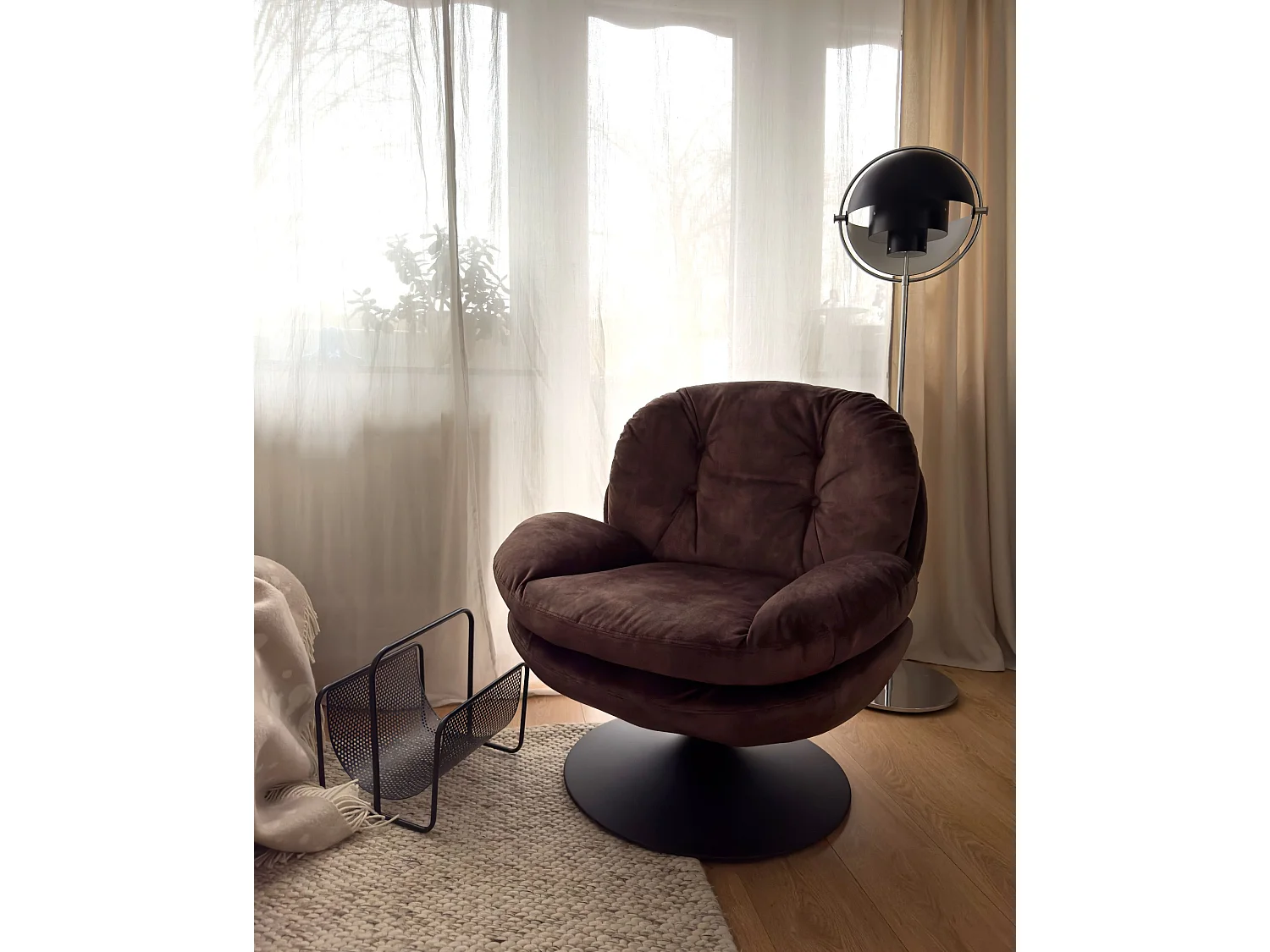 Swivel Armchair NOLVIK Velvet Dark Brown