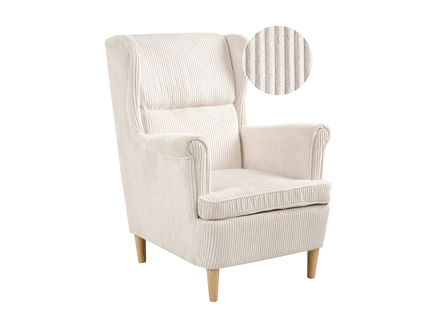 Fauteuil à oreilles ABSON Velours côtelé Beige clair