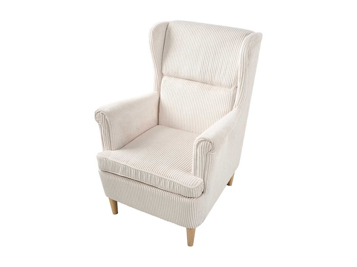 Fauteuil à oreilles ABSON Velours côtelé Beige clair