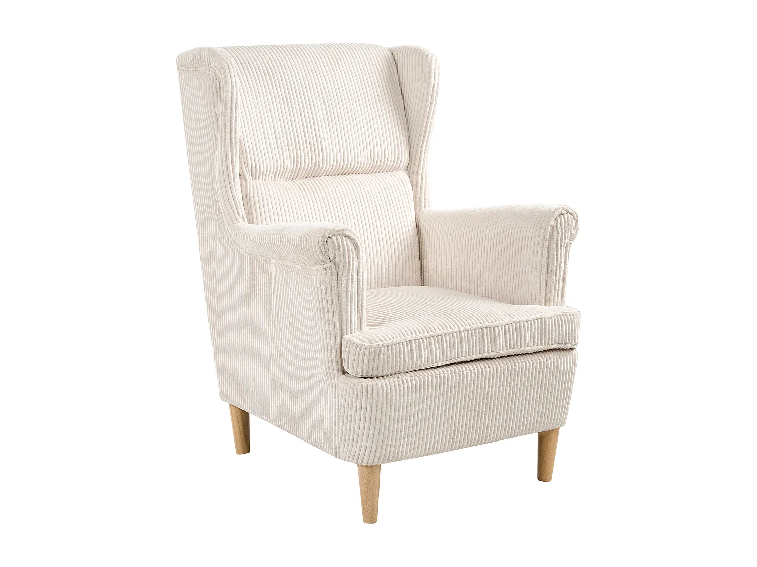 Fauteuil à oreilles ABSON Velours côtelé Beige clair