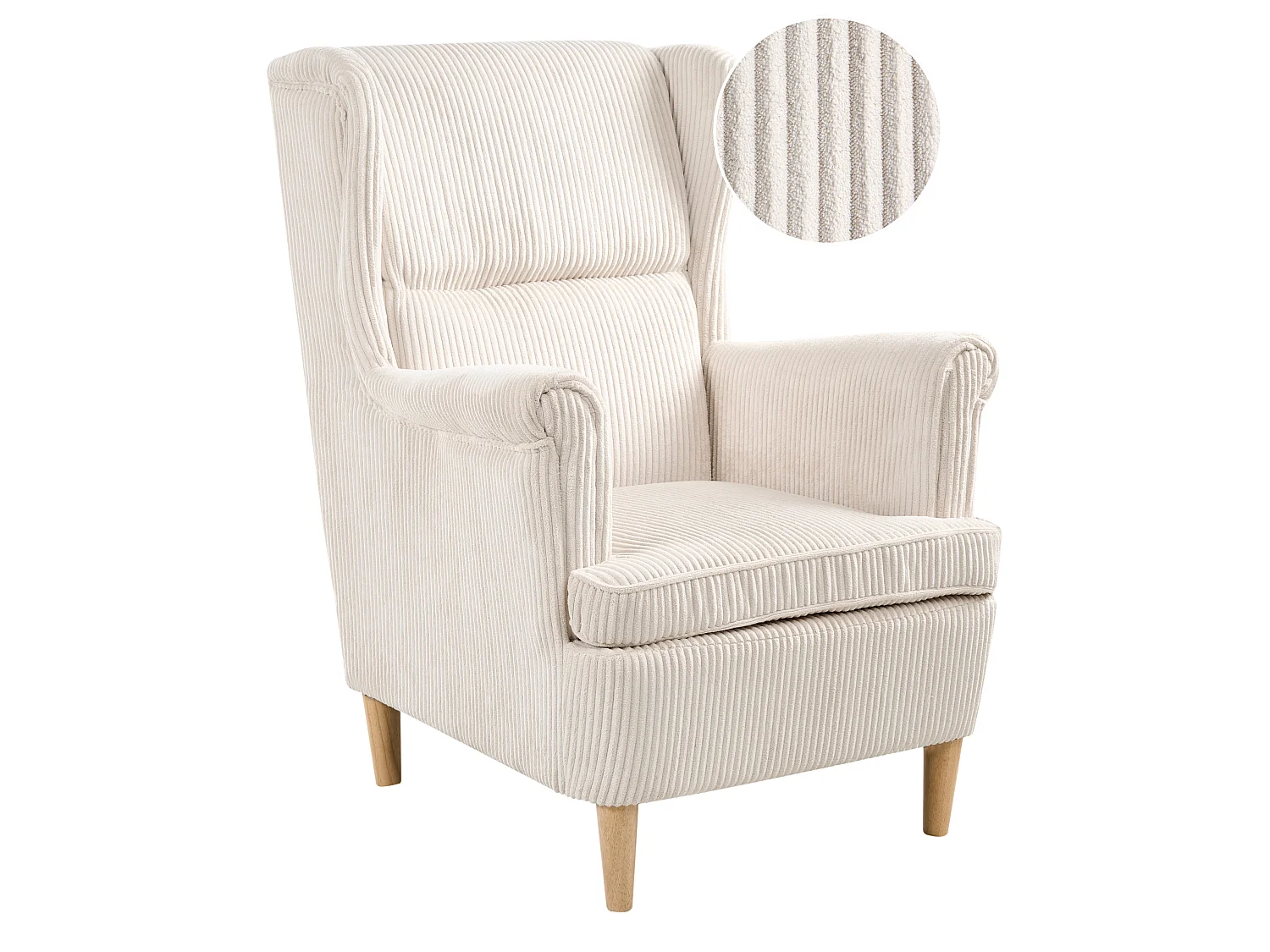 Fauteuil à oreilles ABSON Velours côtelé Beige clair