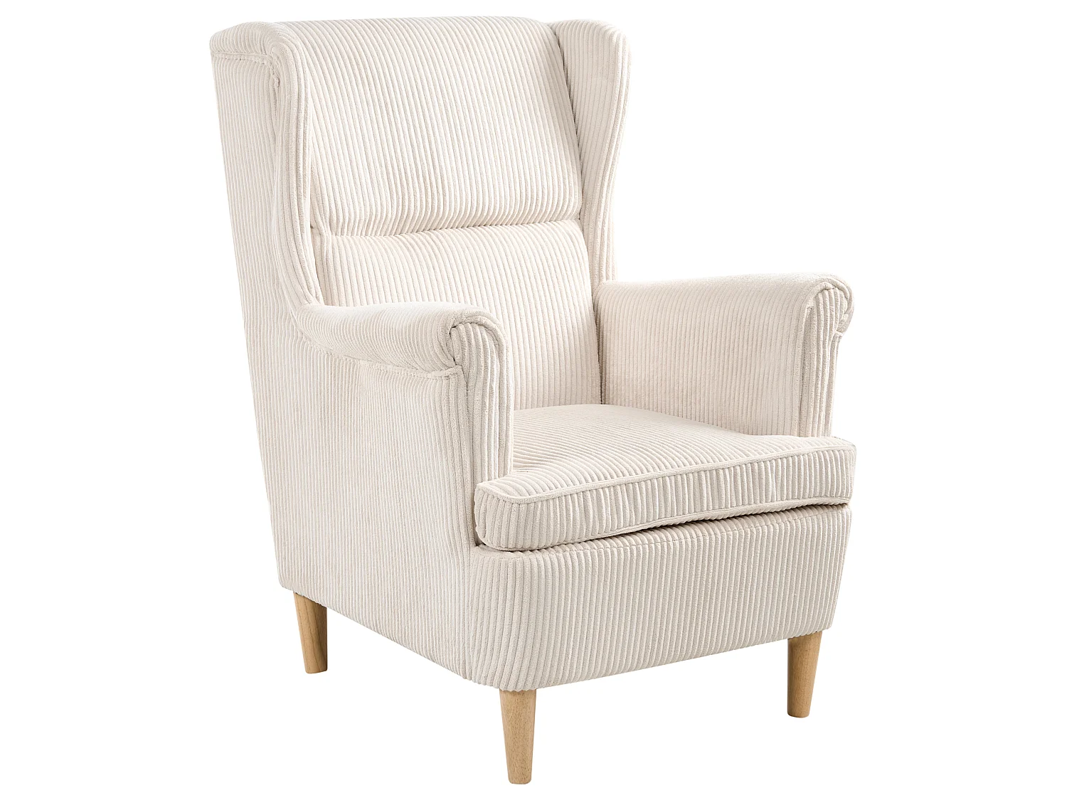 Fauteuil à oreilles ABSON Velours côtelé Beige clair
