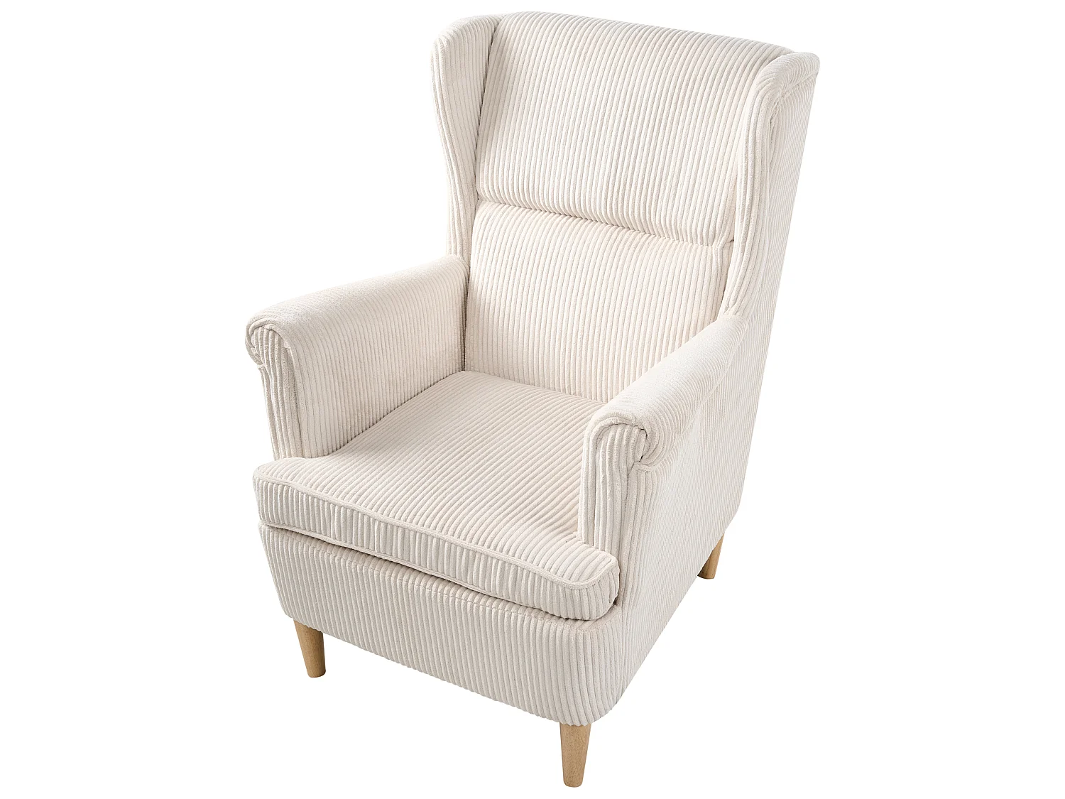 Fauteuil à oreilles ABSON Velours côtelé Beige clair