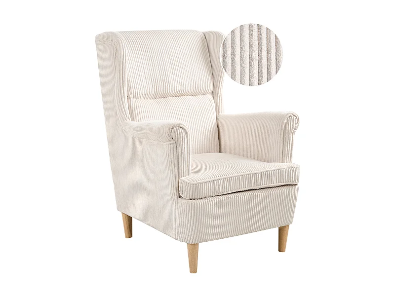 Fauteuil à oreilles ABSON Velours côtelé Beige clair