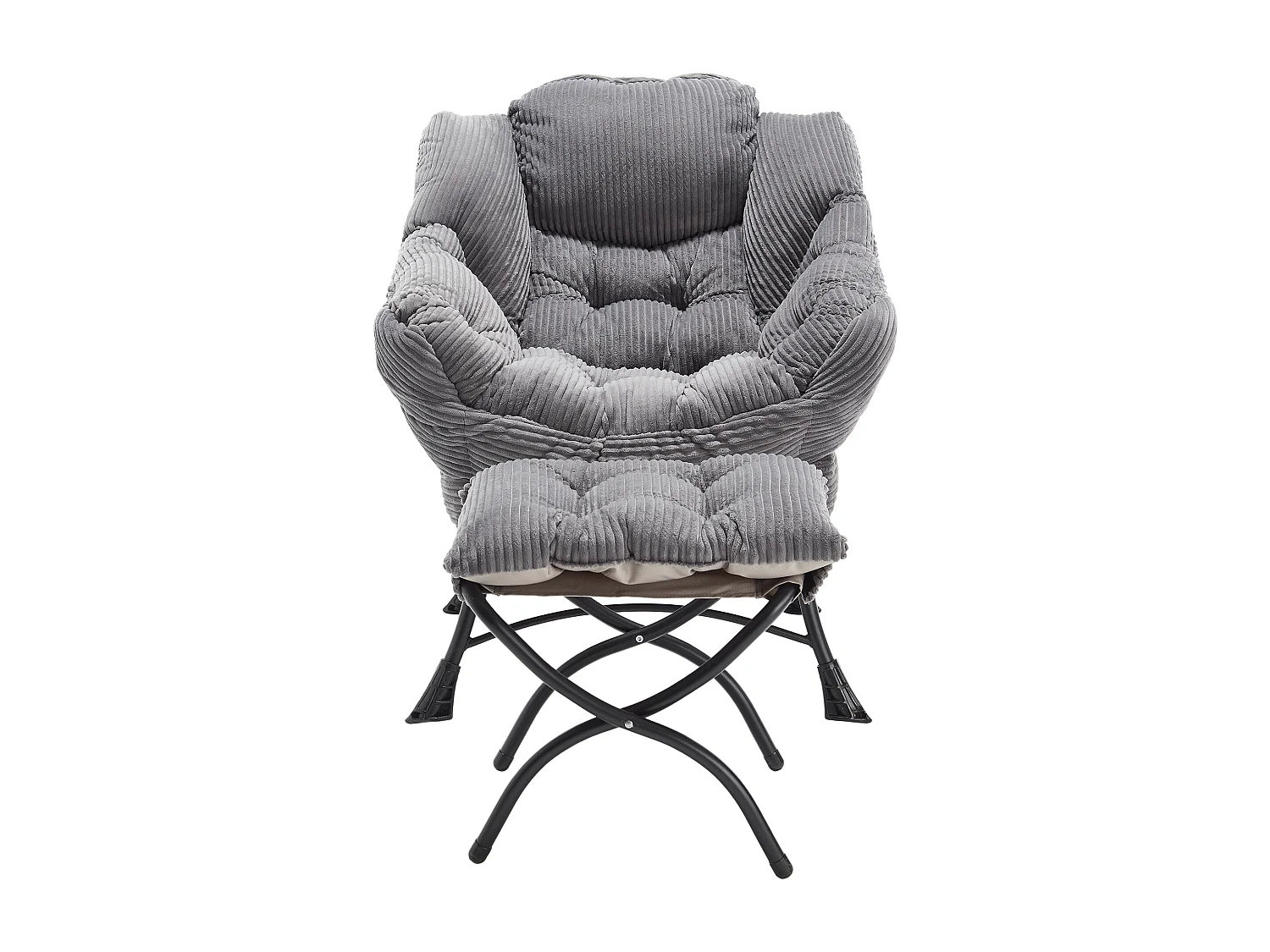 Fauteuil de détente avec repose-pieds, poche latérale, cadre en acier, gris