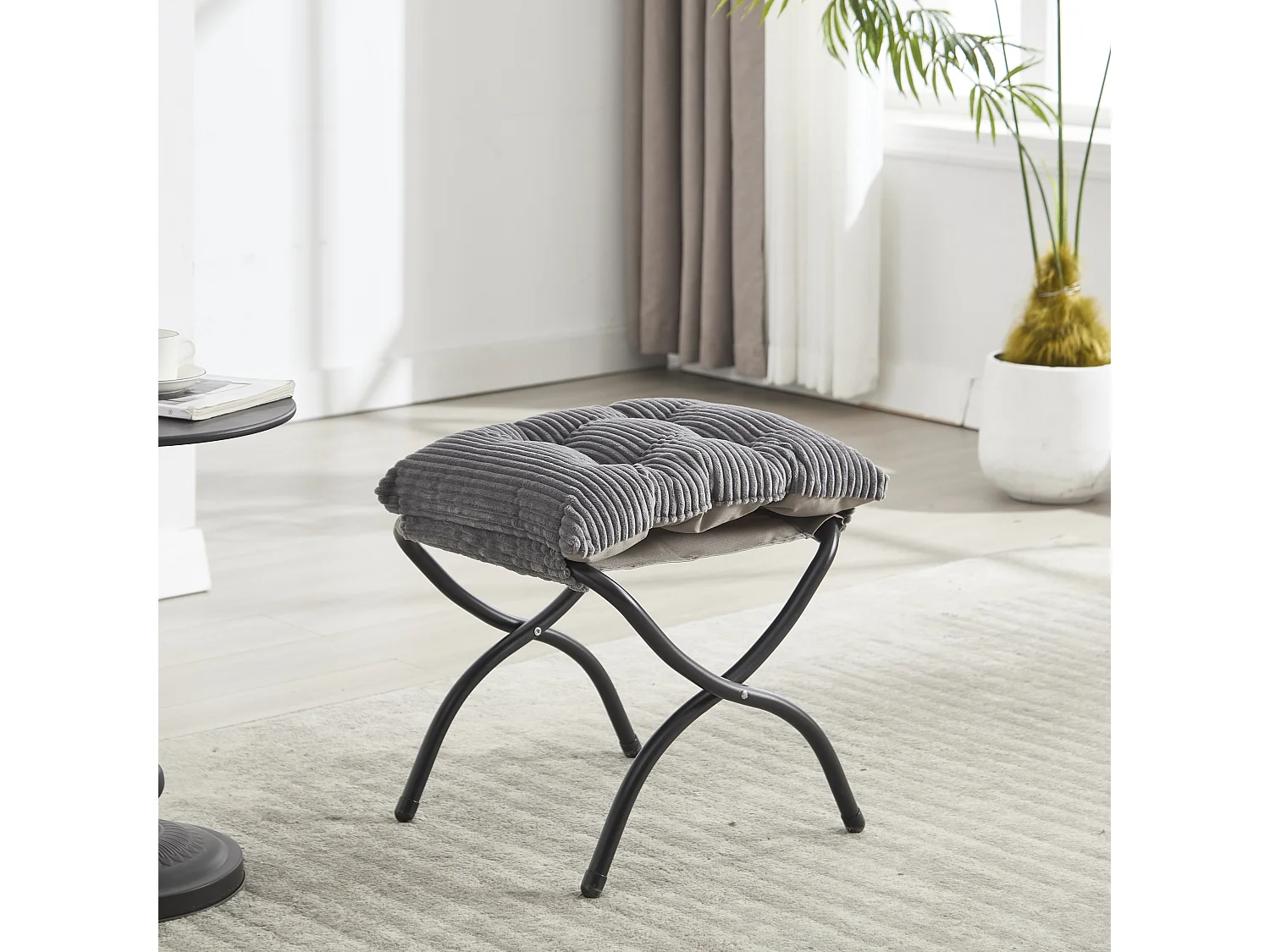 Fauteuil de détente avec repose-pieds, poche latérale, cadre en acier, gris