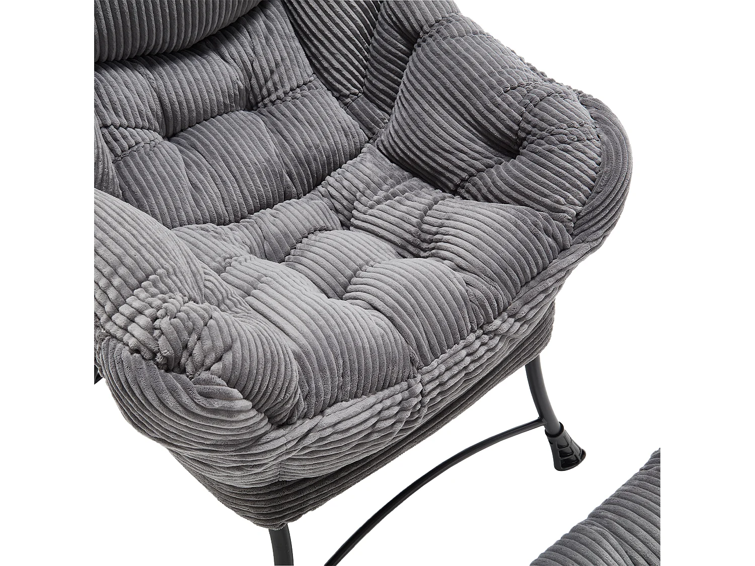 Fauteuil de détente avec repose-pieds, poche latérale, cadre en acier, gris