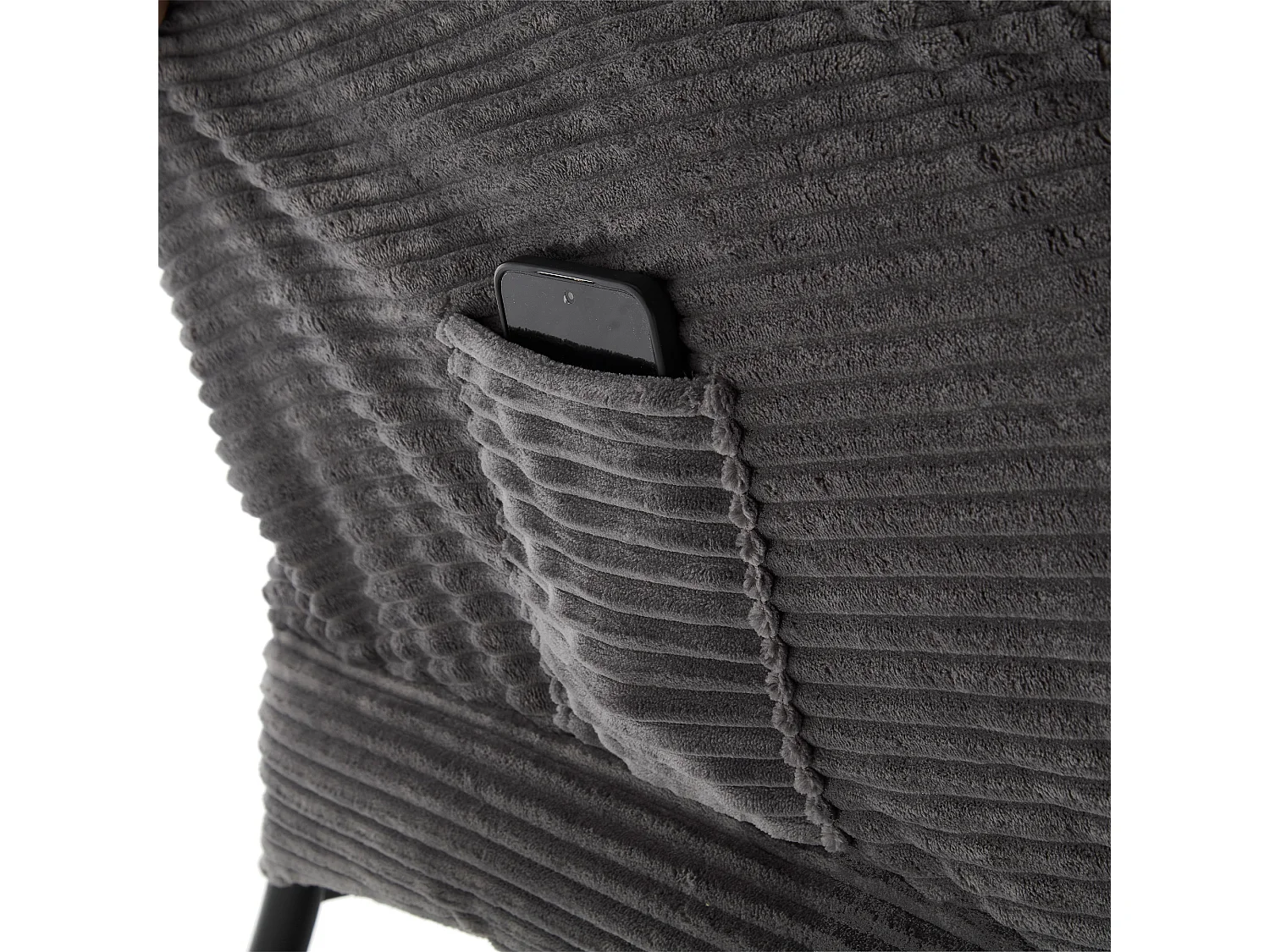 Fauteuil de détente avec repose-pieds, poche latérale, cadre en acier, gris