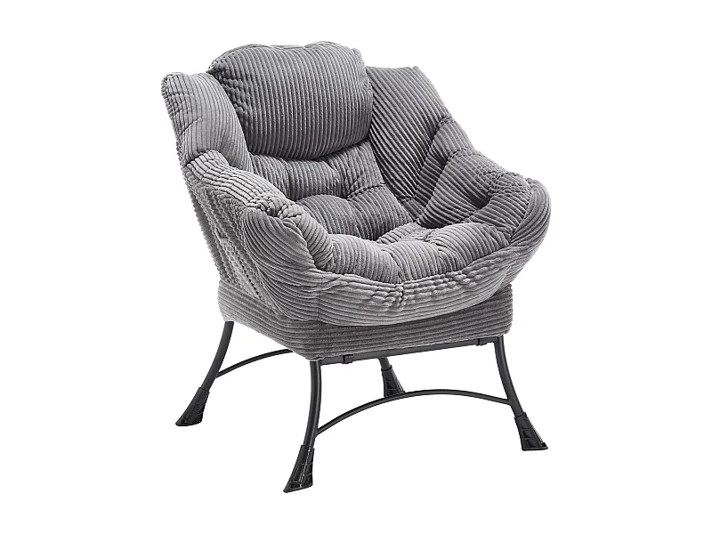 Fauteuil de détente avec repose-pieds, poche latérale, cadre en acier, gris