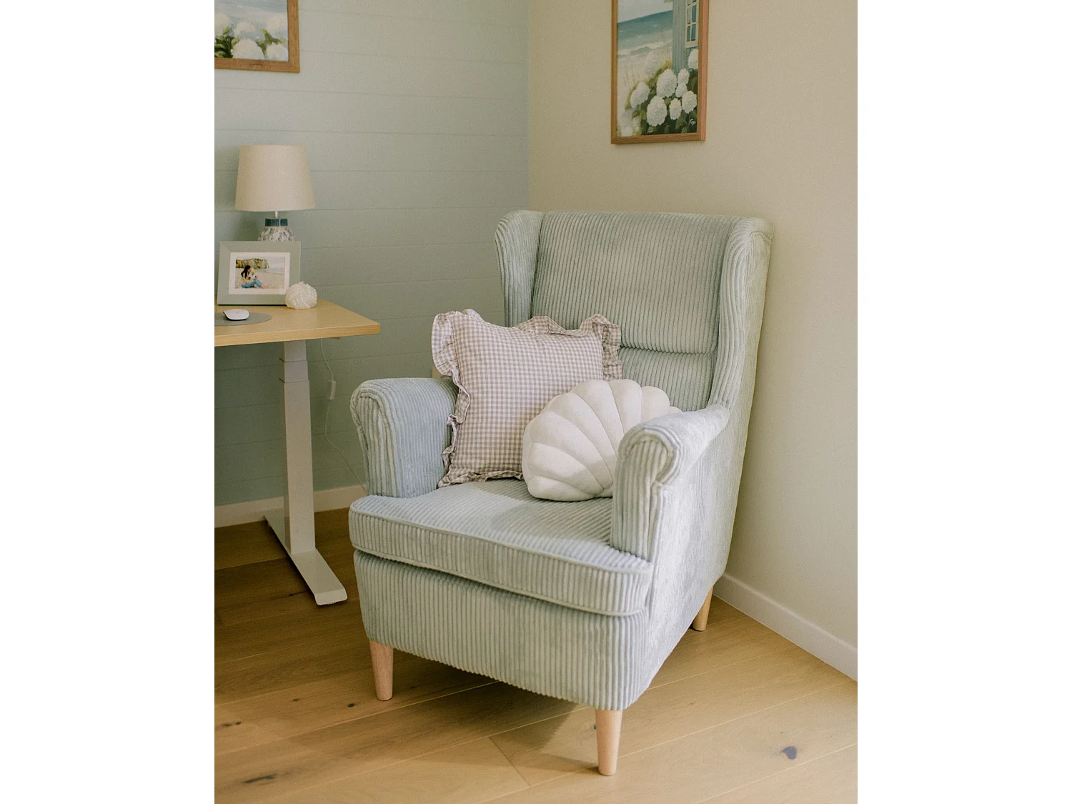 Fauteuil à oreilles ABSON Velours côtelé Bleu clair