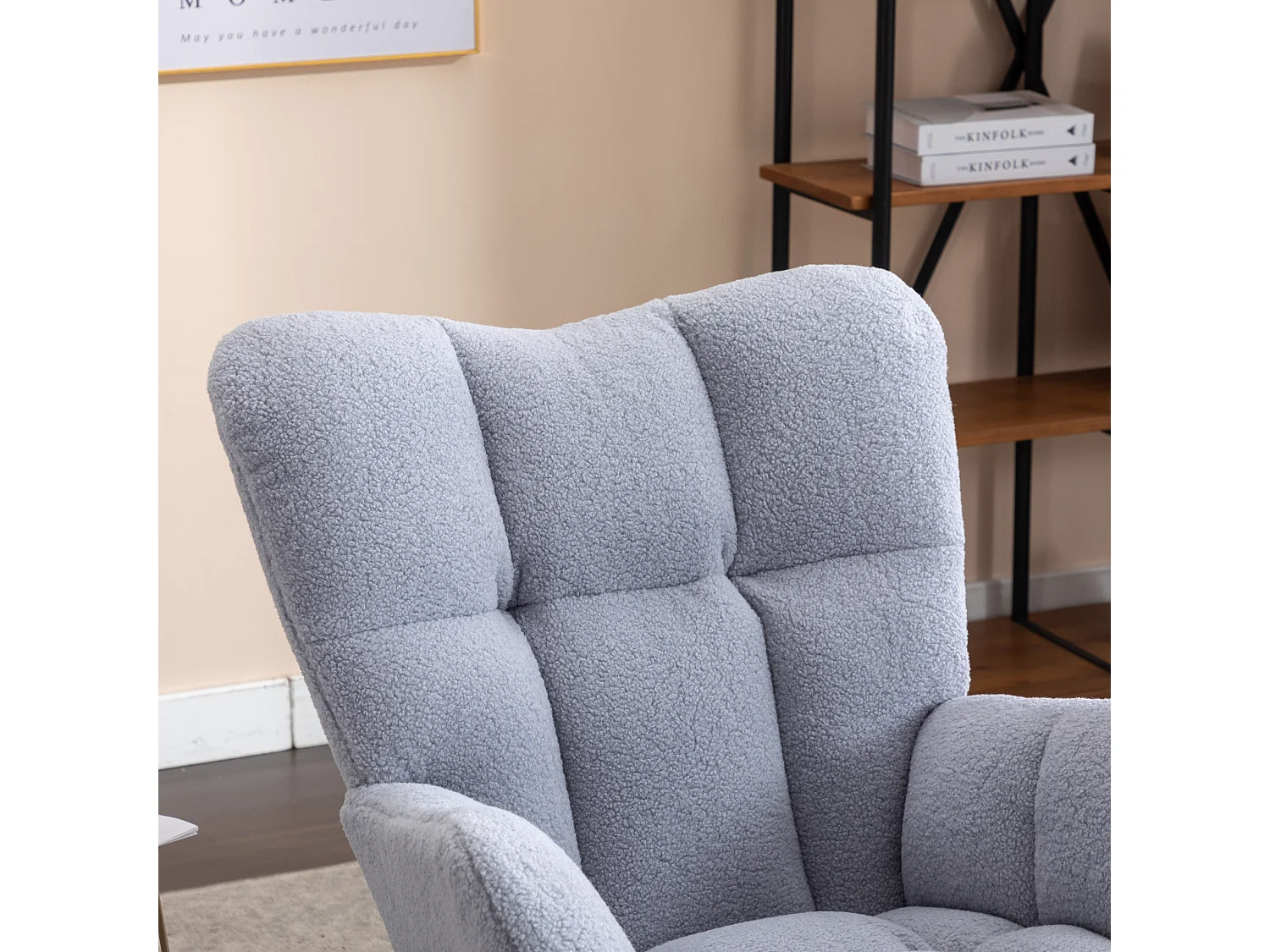 Fauteuil à bascule 70x80x95 cm avec Socle en bois massif Rembourré en gris pour salon et balcon et chambre