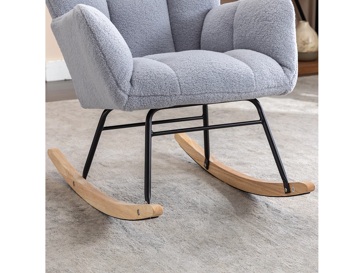 Fauteuil à bascule 70x80x95 cm avec Socle en bois massif Rembourré en gris pour salon et balcon et chambre