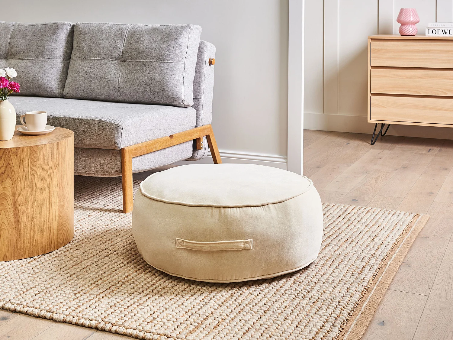 Pouf YULLE Velours Beige clair