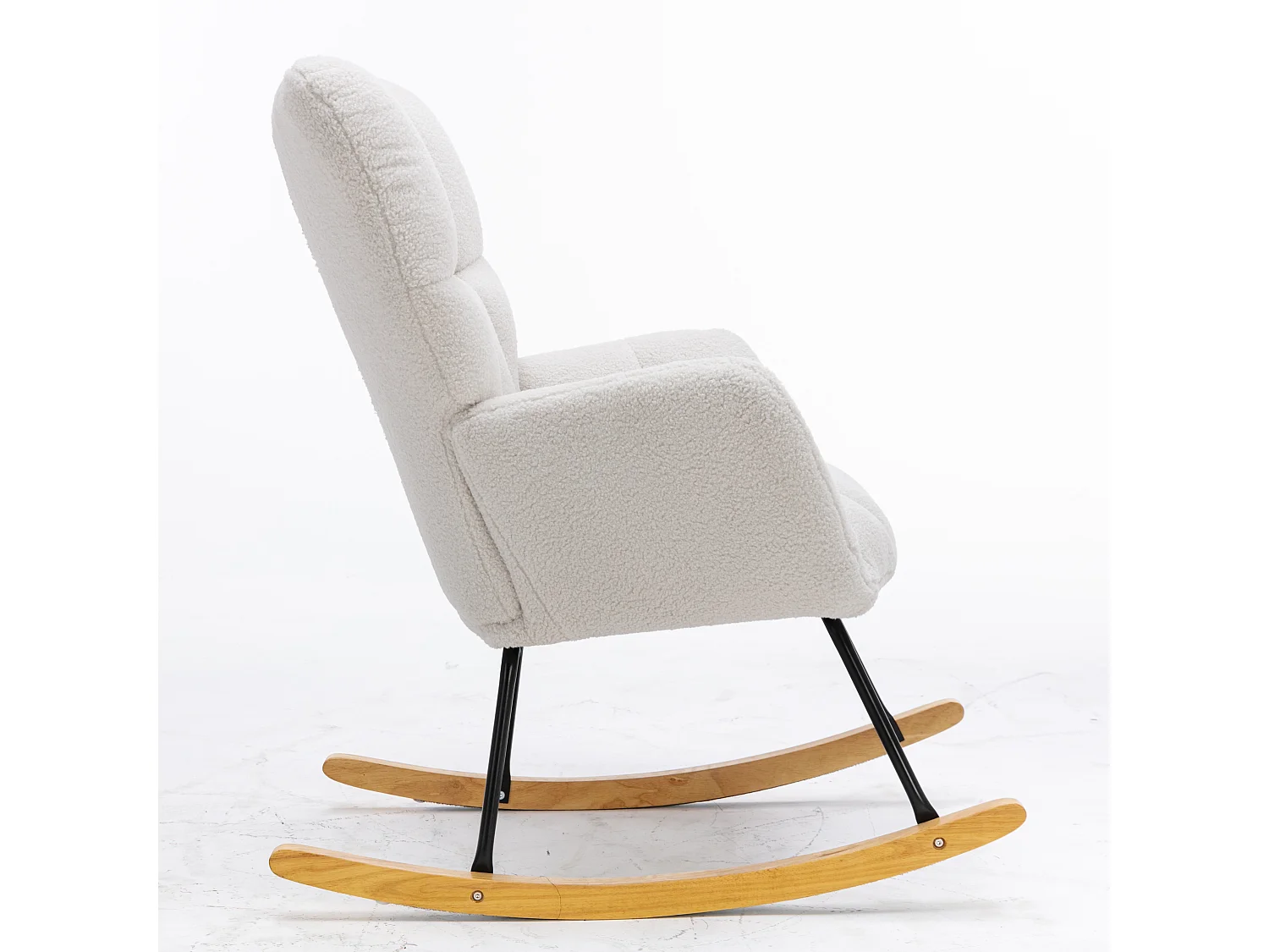 Fauteuil à bascule 70x80x95 cm avec Socle en bois massif Rembourré en blanc pour salon et balcon et chambre