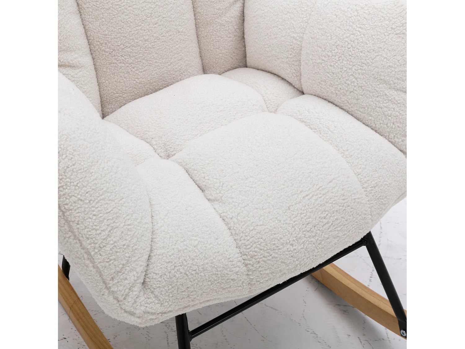 Fauteuil à bascule 70x80x95 cm avec Socle en bois massif Rembourré en blanc pour salon et balcon et chambre