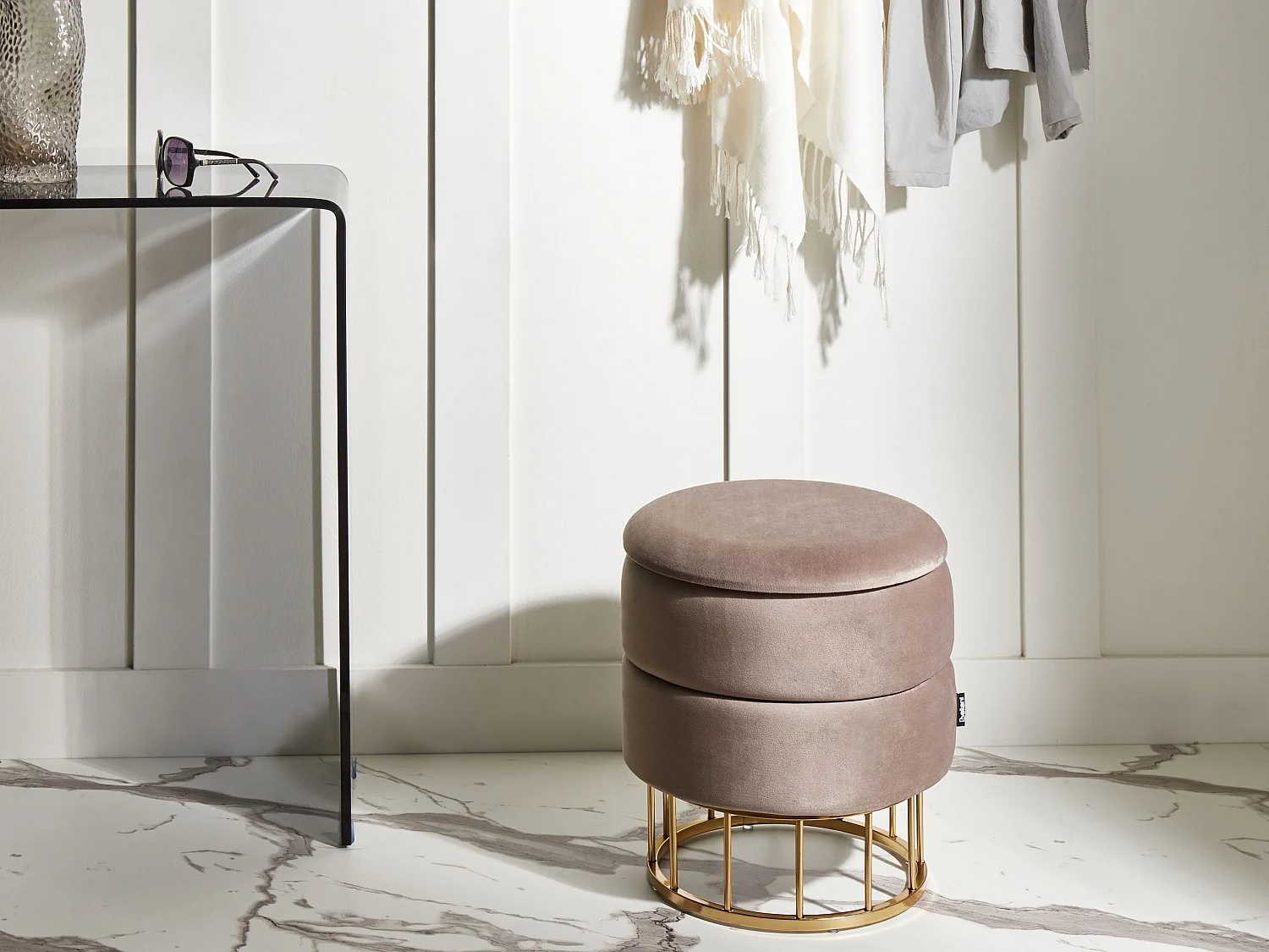 Pouf de rangement ELGIN Velours Taupe