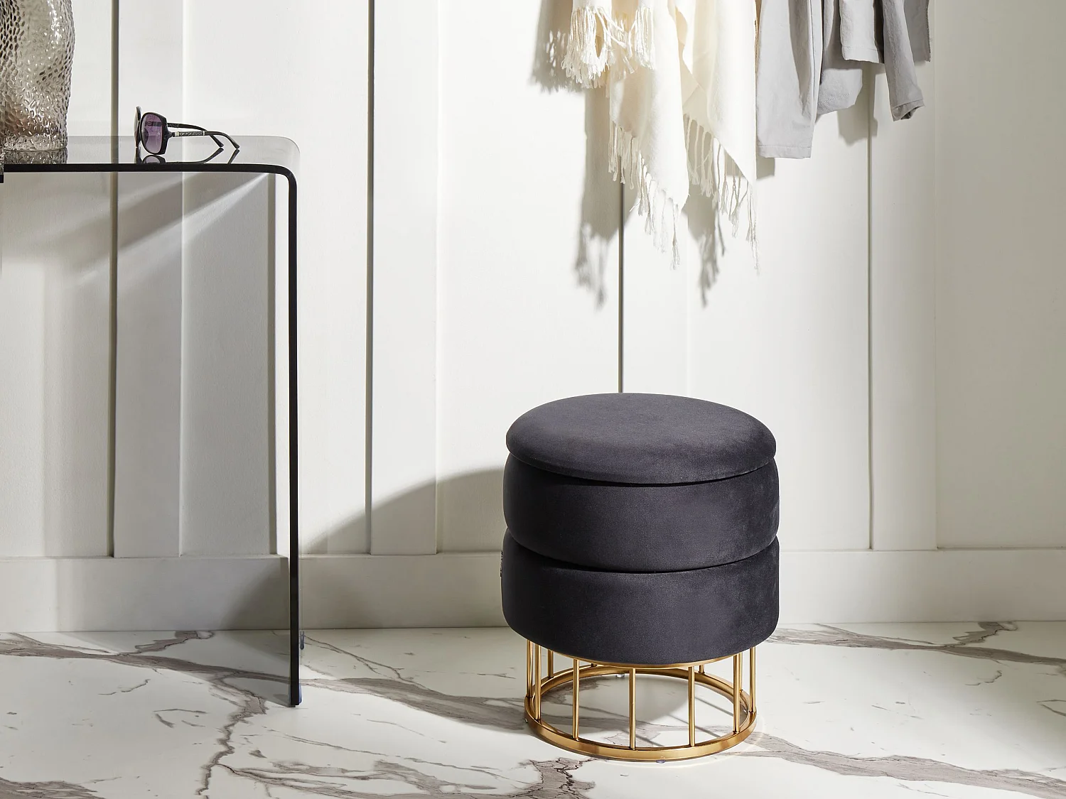Pouf de rangement ELGIN Velours Noir