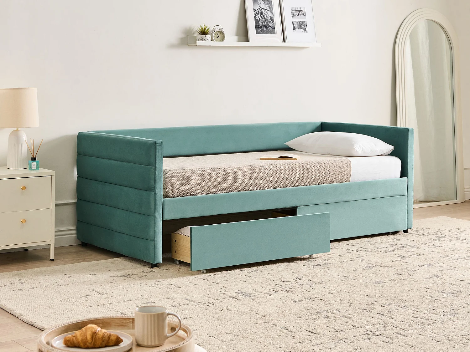 Daybed with Storage MARRAY Velvet Mint Green 90 x 200 cm (EU Single)