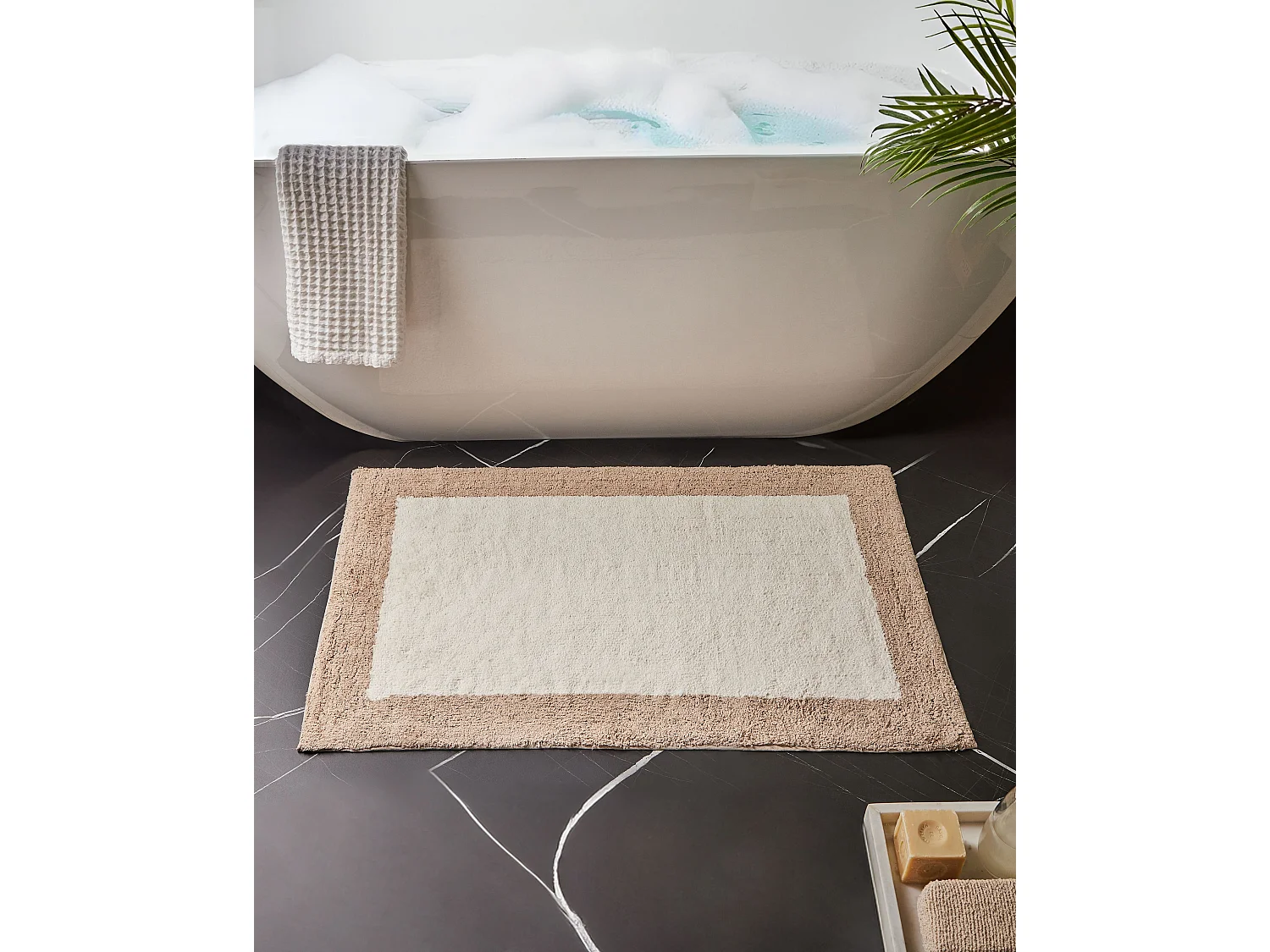 Tapis de bain KABRI Marron/beige 60 x 90 cm Coton