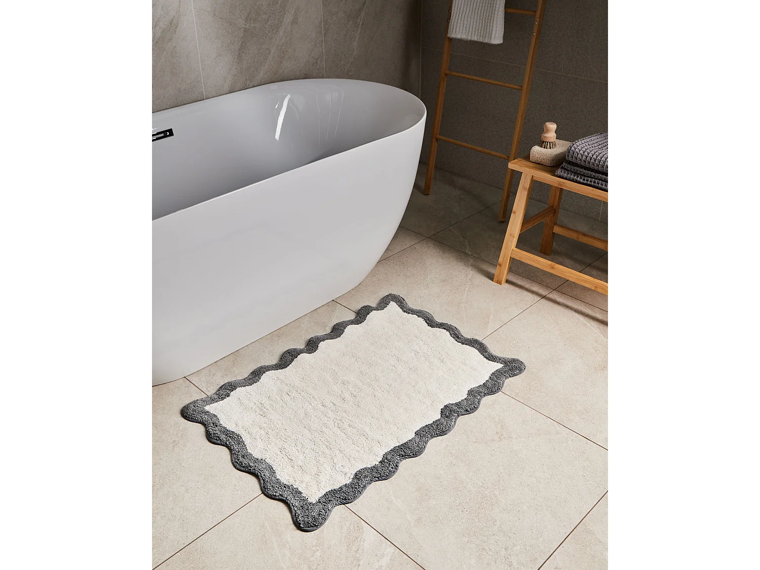 Tapis de bain NANGAL Gris/beige 60 x 90 cm Coton