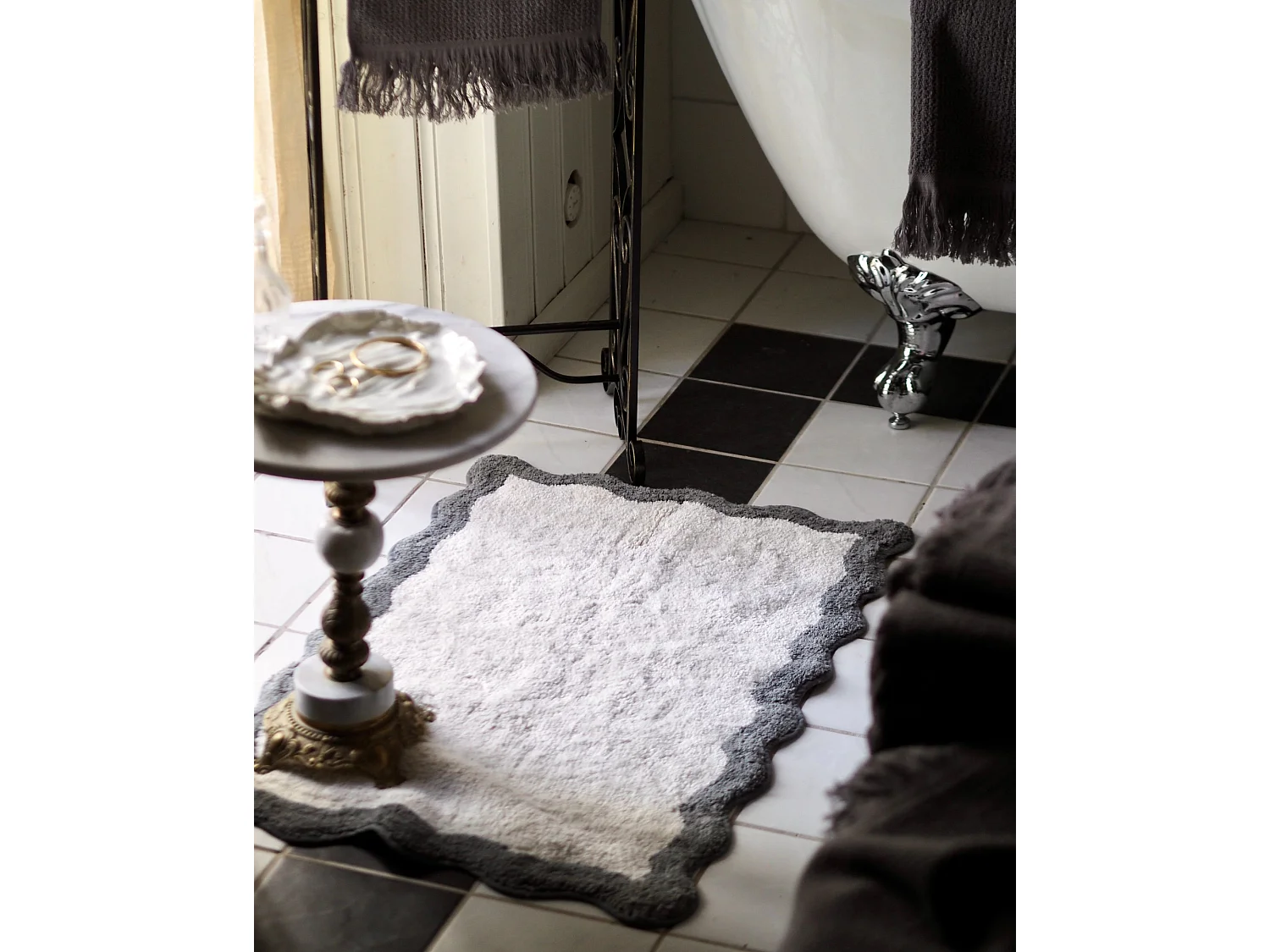 Tapis de bain NANGAL Gris/beige 60 x 90 cm Coton