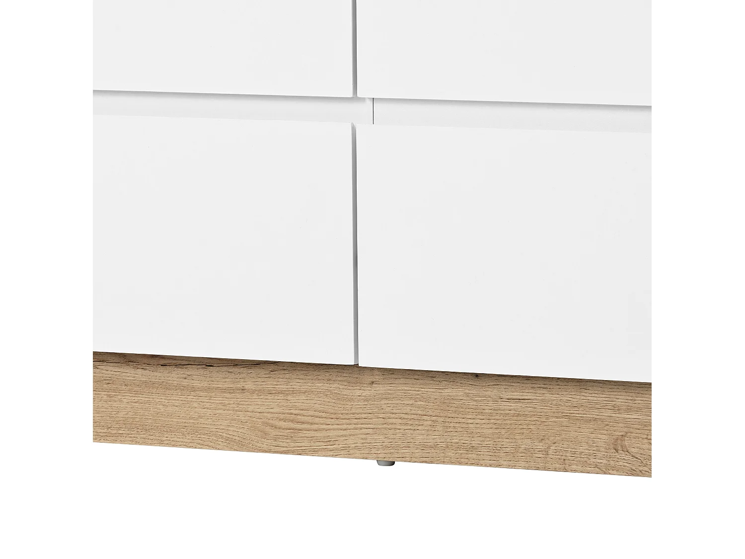 Commode 6 tiroirs, grand rangement, style classique, panneau de particules, blanc et chêne