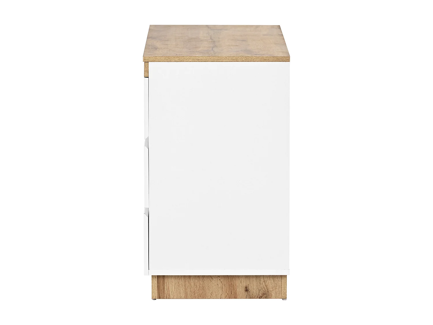 Commode 6 tiroirs, grand rangement, style classique, panneau de particules, blanc et chêne