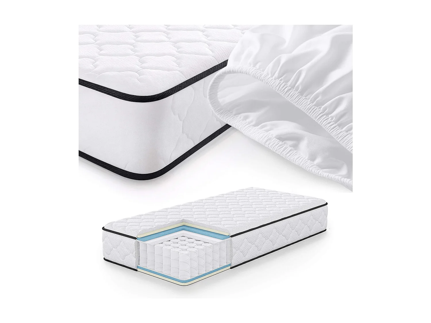 Matelas à ressorts ensachés 7 zones avec protège-matelas H3 90x190 cm