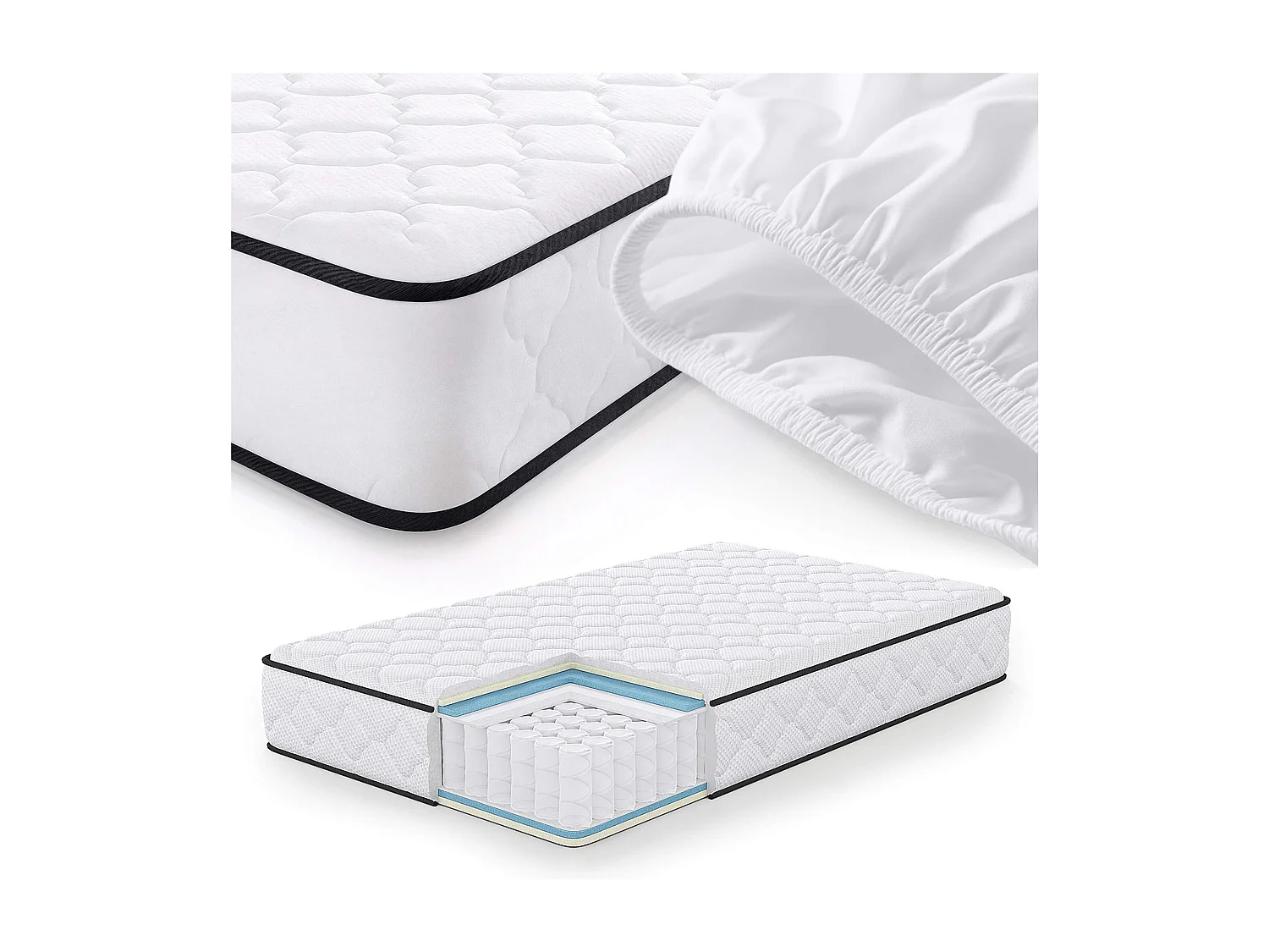 Matelas à ressorts ensachés 7 zones avec protège-matelas H3 120x200 cm