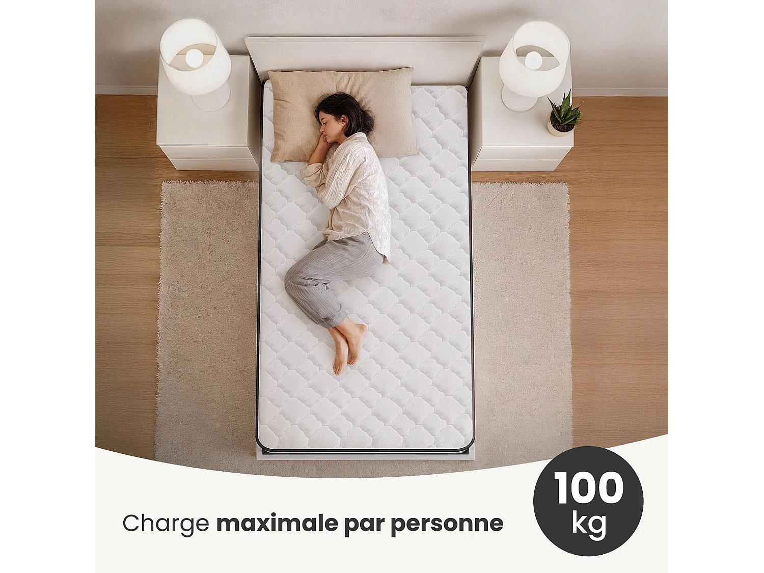 Matelas à ressorts ensachés 7 zones avec protège-matelas H3 120x200 cm