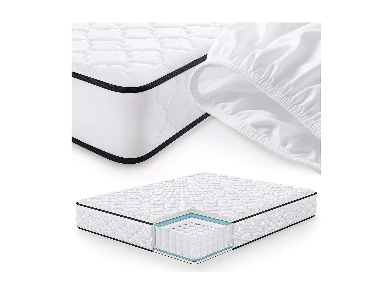 Matelas à ressorts ensachés 7 zones avec protège-matelas H3 160x200 cm