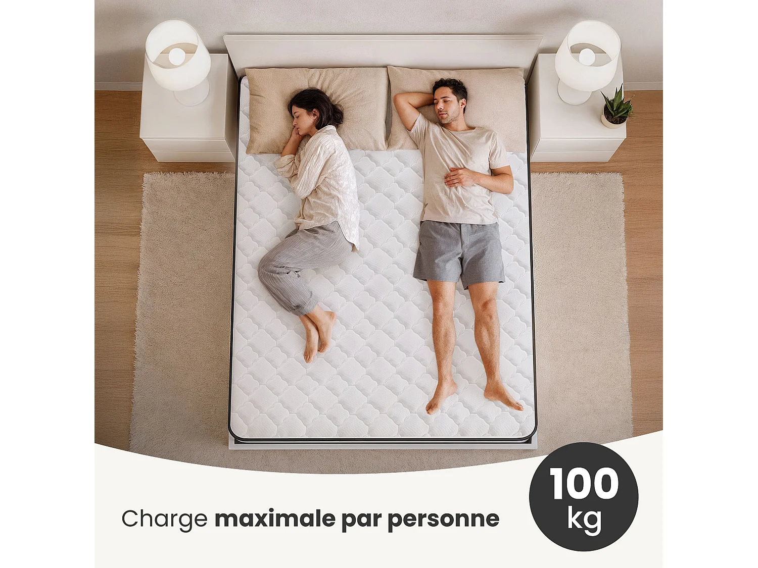 Matelas à ressorts ensachés 7 zones avec protège-matelas H3 160x200 cm