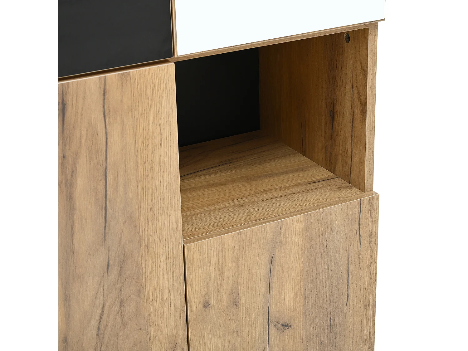 Kledingkast 65x35x190 cm met spiegel, open opbergruimte en planken. Spaanplaatpanelen. Natuurlijke kleur. Voor woon- en slaapkamer.