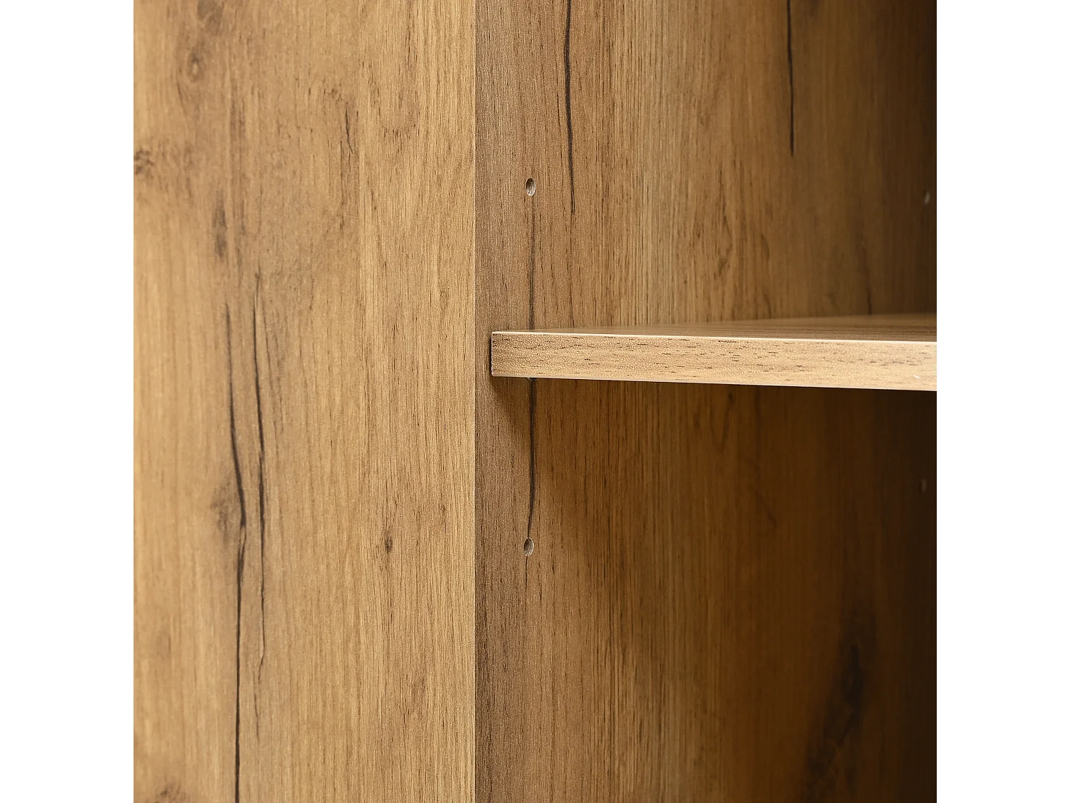 Armoire haute 65x35x190 cm, 4 portes, 1 niche ouverte, miroir, avec anti basculement, panneaux de particules, noir et naturel