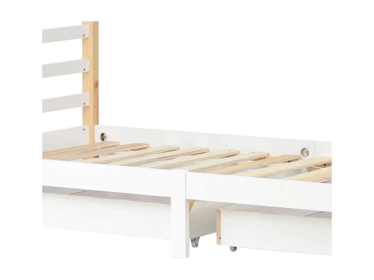 Lit cabane 96×210cm avec cadre sommier à lattes protection anti-chute tiroir - Bois - Blanc - (sans matelas)