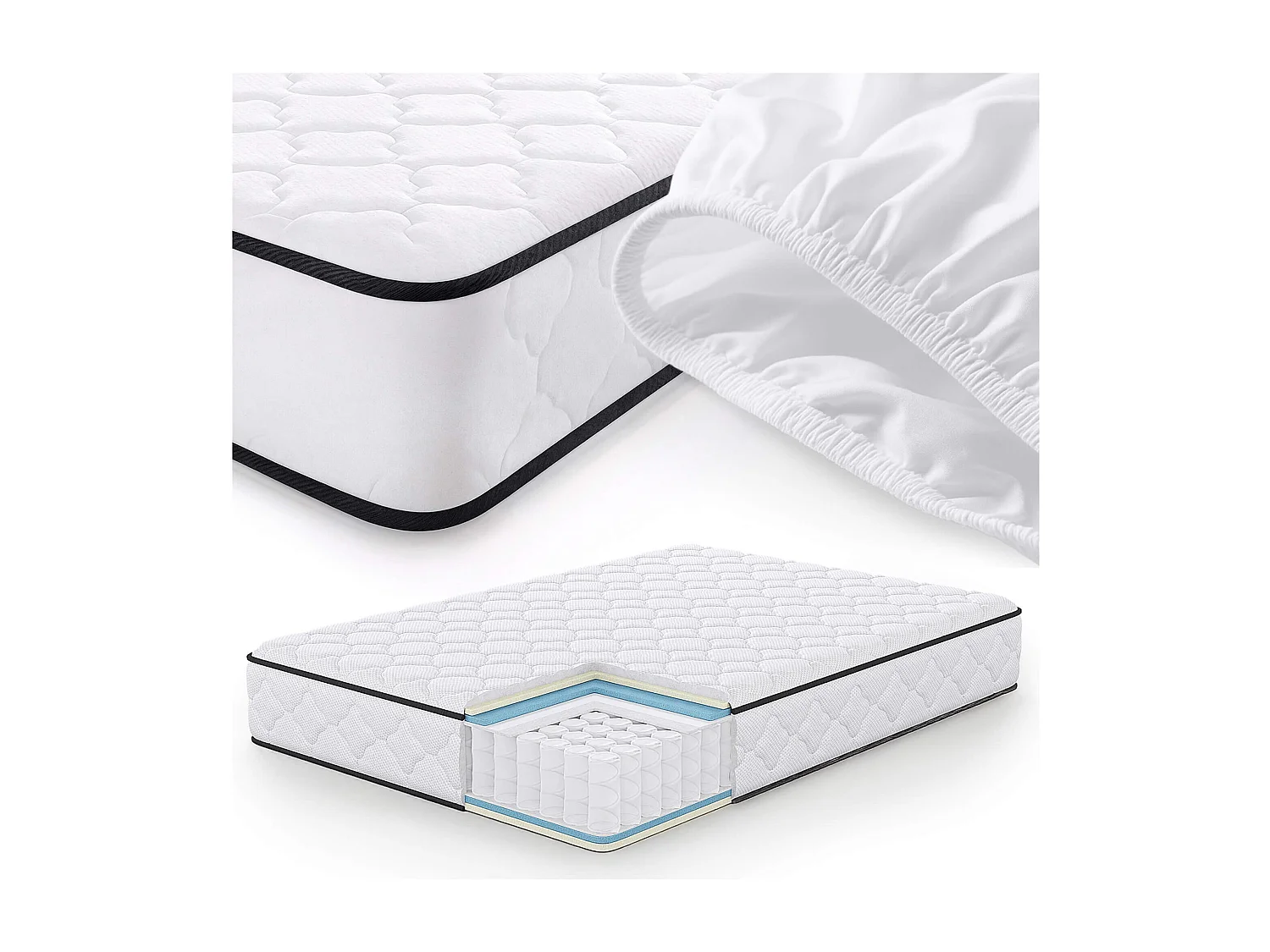 Matelas à ressorts ensachés 7 zones avec protège-matelas H3 140x200 cm