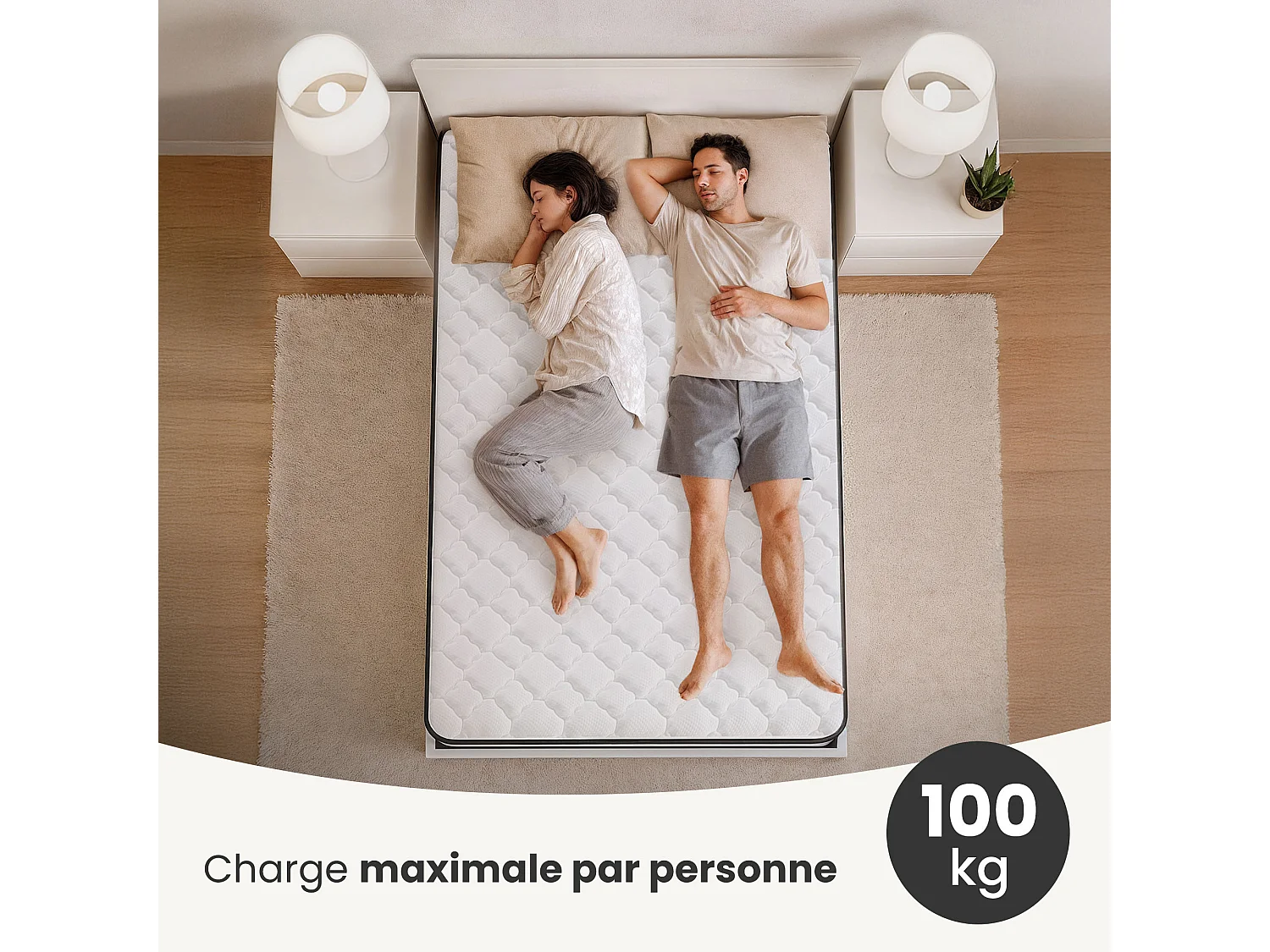 Matelas à ressorts ensachés 7 zones avec protège-matelas H3 140x200 cm