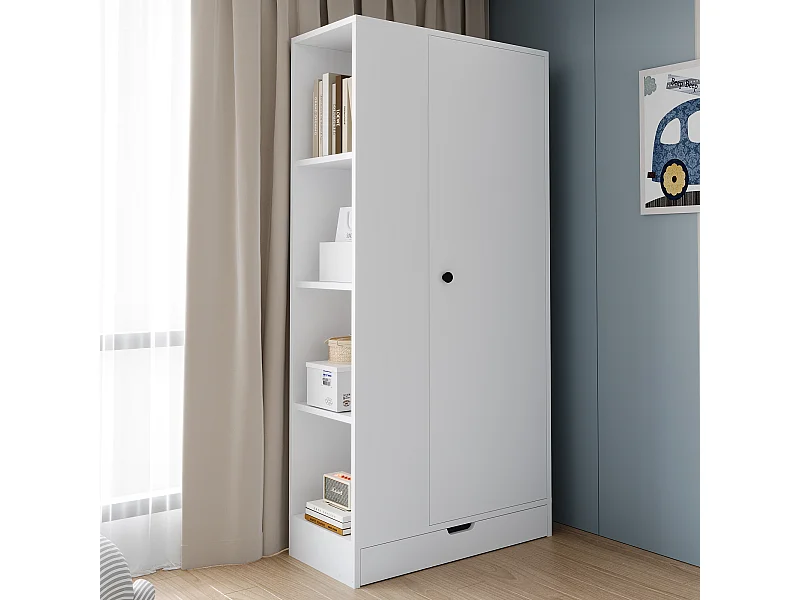 Kledingkast 70x40x170 cm met verstelbare planken en lades in wit voor slaapkamer en kleedkamer