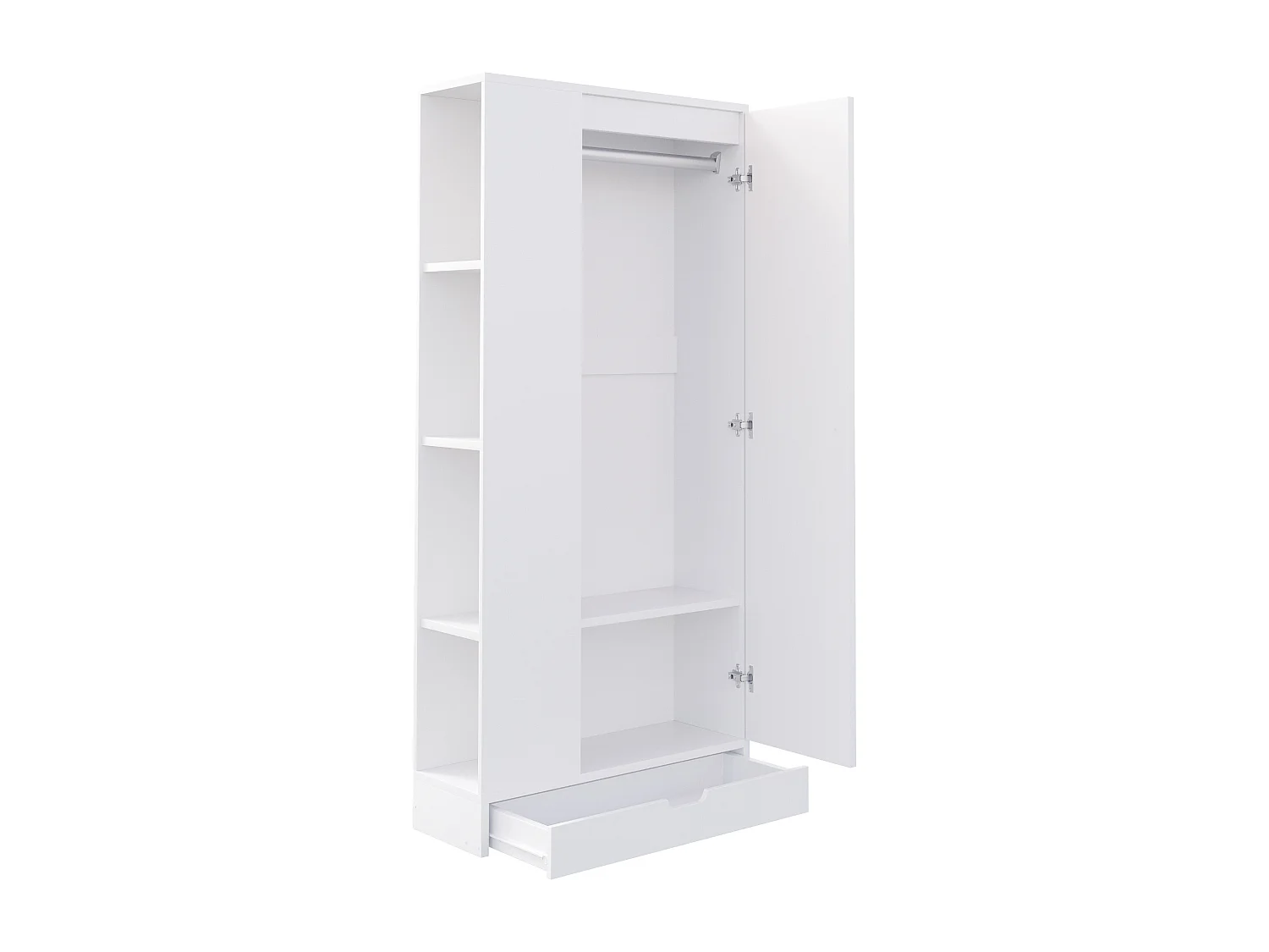 Kledingkast 70x40x170 cm met verstelbare planken en lades in wit voor slaapkamer en kleedkamer