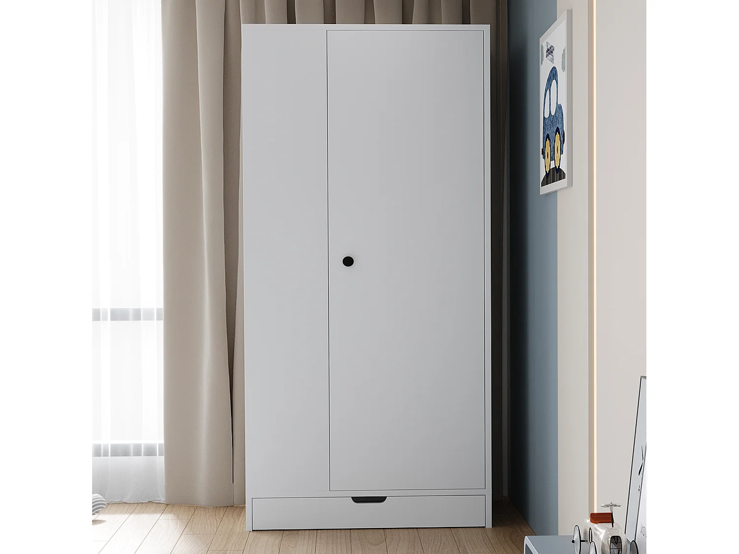 Kledingkast 70x40x170 cm met verstelbare planken en lades in wit voor slaapkamer en kleedkamer