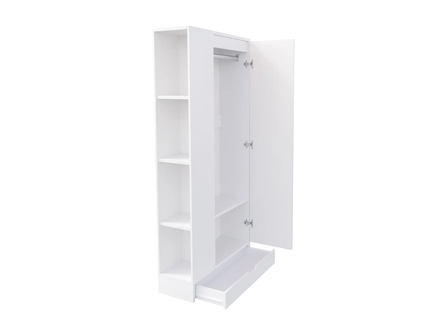 Armoire 70x40x170 cm avec Étagères et tiroirs réglables en blanc pour Chambre et dressing