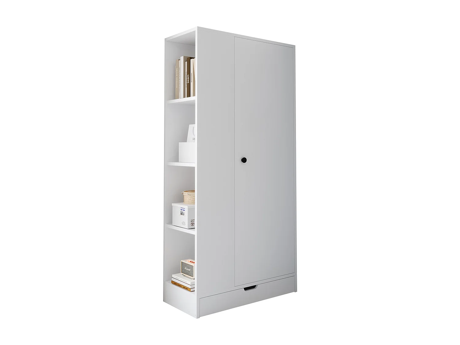 Armoire 70x40x170 cm avec Étagères et tiroirs réglables en blanc pour Chambre et dressing