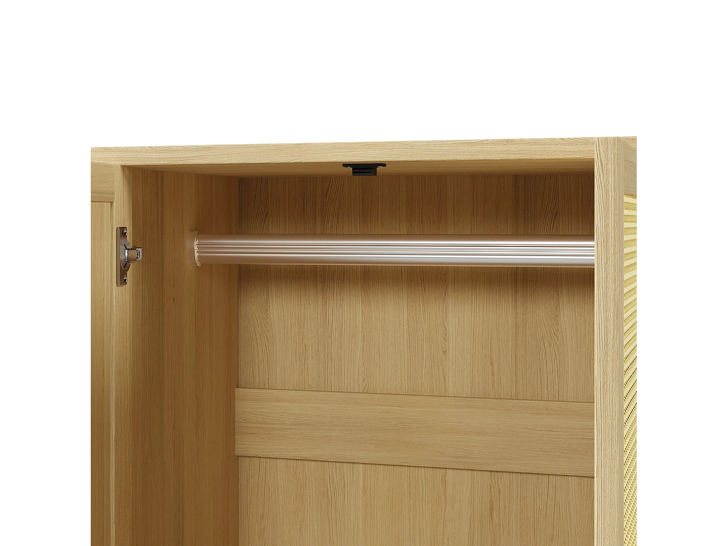 Armoire 180x120x50 cm, 2 portes, étagères ouvertes et penderie, 2 tiroirs, fermeture soft close, bois, chêne