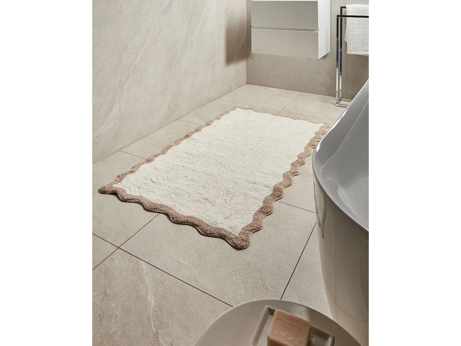 Tapis de bain NANGAL Marron/beige 80 x 150 cm Coton