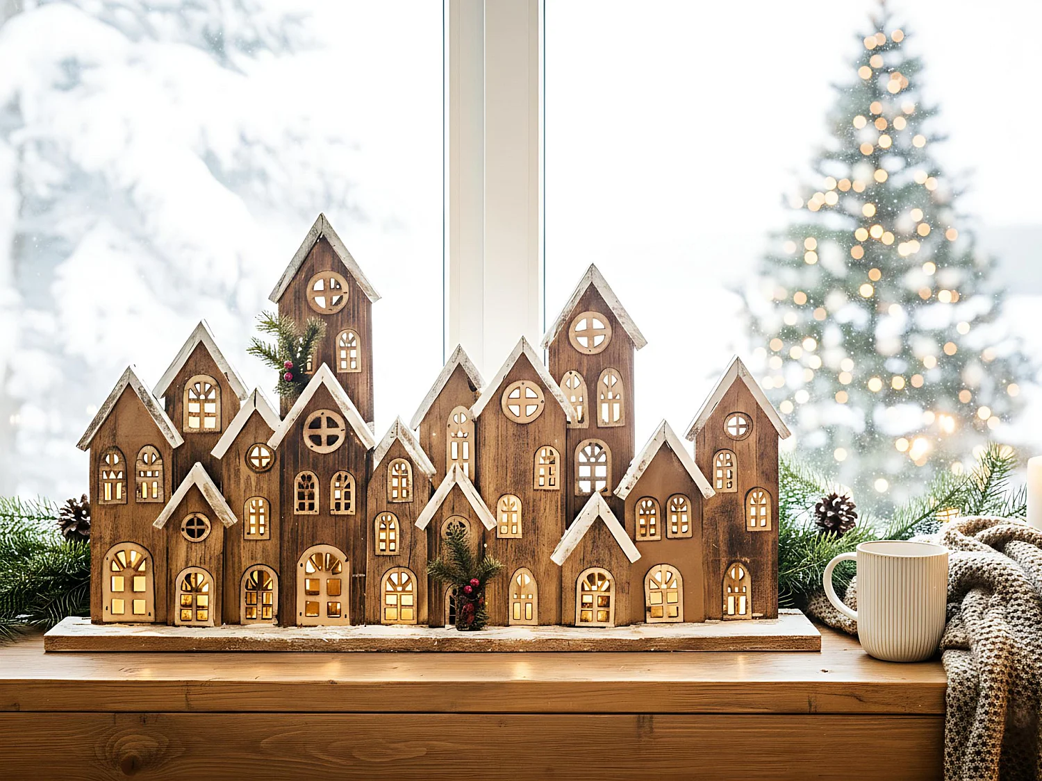 Décoration de Noël LED MALLOS Maison 45 cm Marron