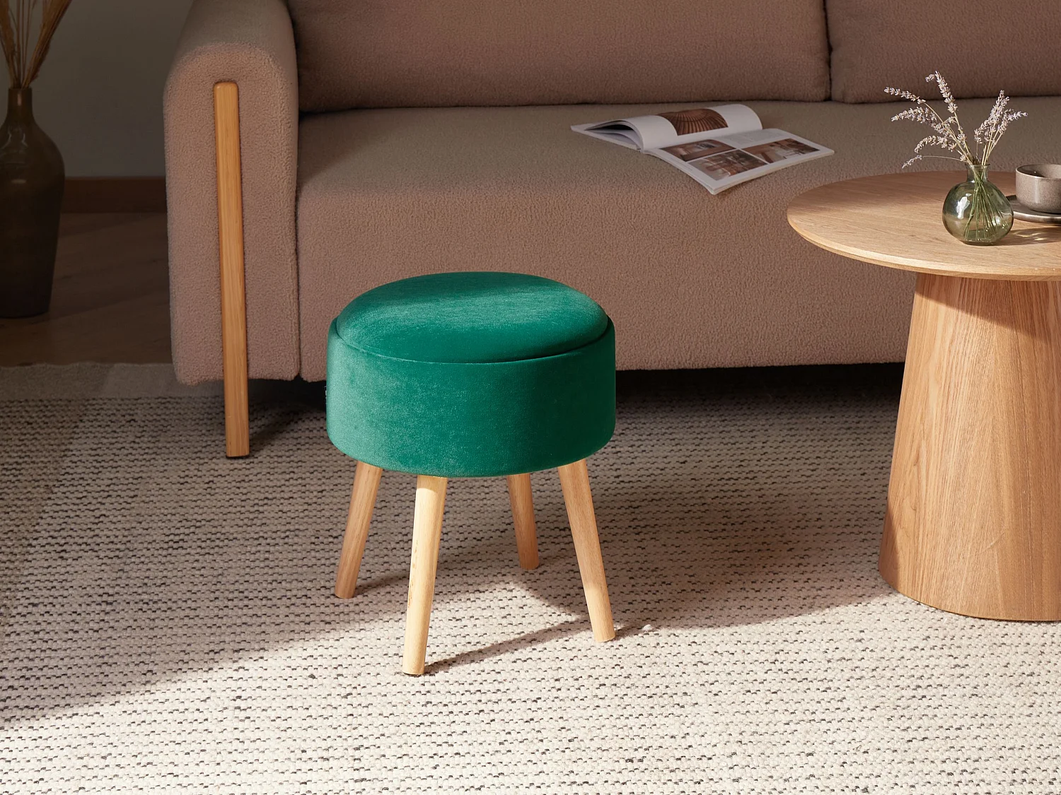 Tabouret de rangement NEELY Velours Vert émeraude