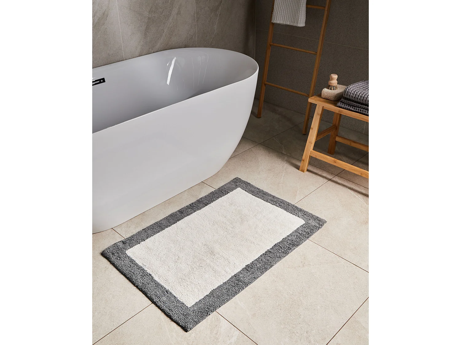 Tapis de bain KABRI Gris/beige 60 x 90 cm Coton