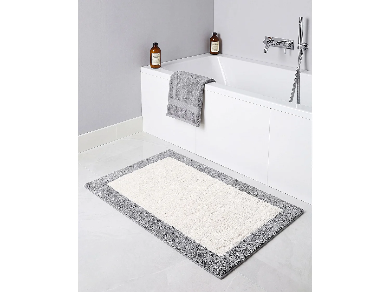 Tapis de bain KABRI Gris/beige 60 x 90 cm Coton